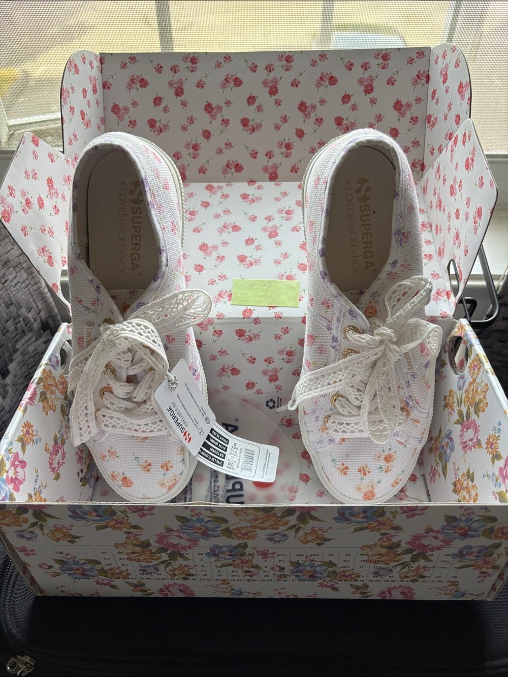 Superga Kids White Canvas Sneakers with Pink and Orange Floral Print